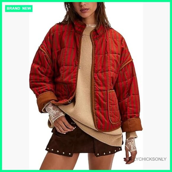 Jackets & Blazers - Polyester Quilted Puffer Jacket with Stand Collar and Contrast Trim